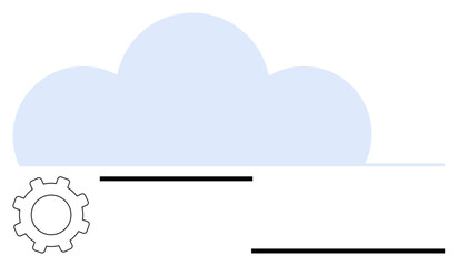 Cloud shape above horizontal lines with a gear icon symbolizing technology, storage, and customization. Ideal for technology, data storage, cloud solutions, settings, synchronization, innovation