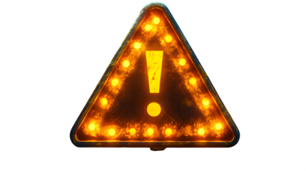 Alert sign icon in black and gold plastic, triangle with exclamation mark, 3D cartoon rendering