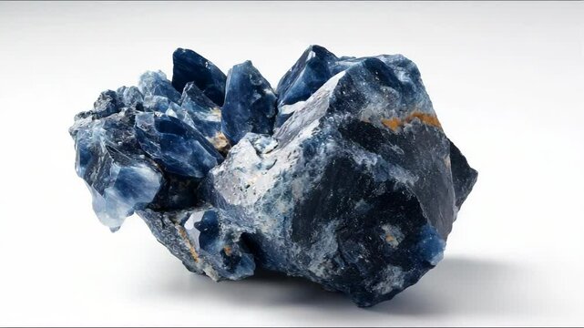 Large blue Celestite cluster, rough stone specimen against a white backdrop, mineralogy and crystal collecting, home decoration purposes.