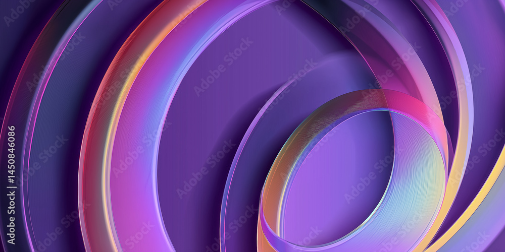 Poster Holographic rings intertwining on a violet background create a captivating visual effect