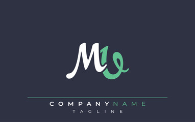 Elegant Stylized MV Lettering Design. Stylish Modern Logo featuring Monogram Letters in White and Teal Shade