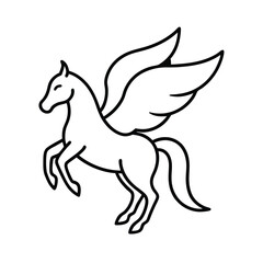 winged horse pegasus spread wings outline vector line art