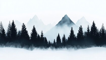 Misty mountain range silhouettes