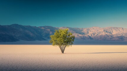 Solitary tree in a vast, golden desert landscape.