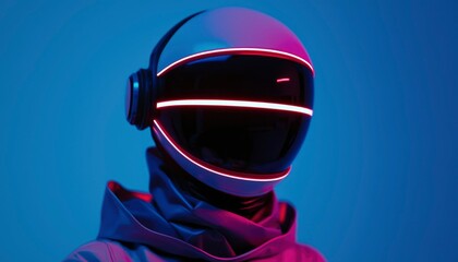 Futuristic robot head in neon light