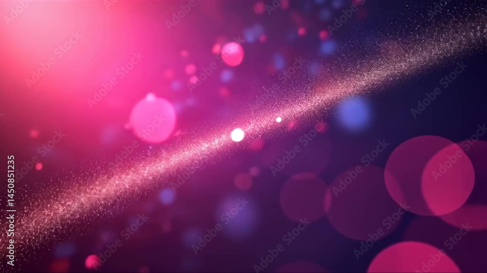 Poster pink background with a blue and purple swirl of dots. the dots are of different sizes and are scatte