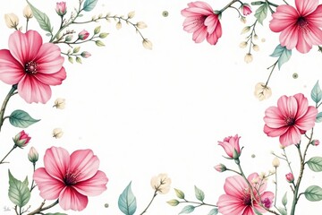 Fototapeta premium Delicate watercolor floral pattern on white background, botanical, wildflower