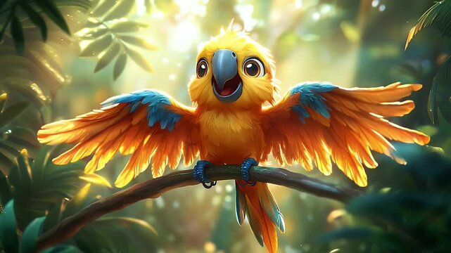 Adorable yellow parrot in tropical forest