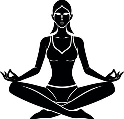 Woman Practicing Yoga Silhouette Vector In Lotus P