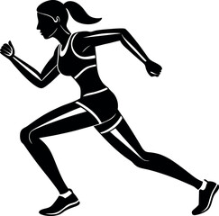 Woman Running Silhouette Vector In Active Fitness