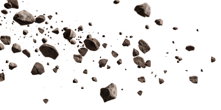 flying asteroids isolated on white background PNG