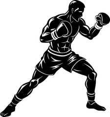 Fototapeta premium Boxer In Fighting Stance Silhouette Vector On Whit