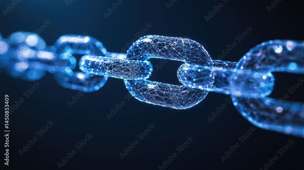 Poster glowing digital chain links network connection technology concept