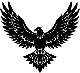 Eagle In Flight Silhouette Vector With Wings Sprea
