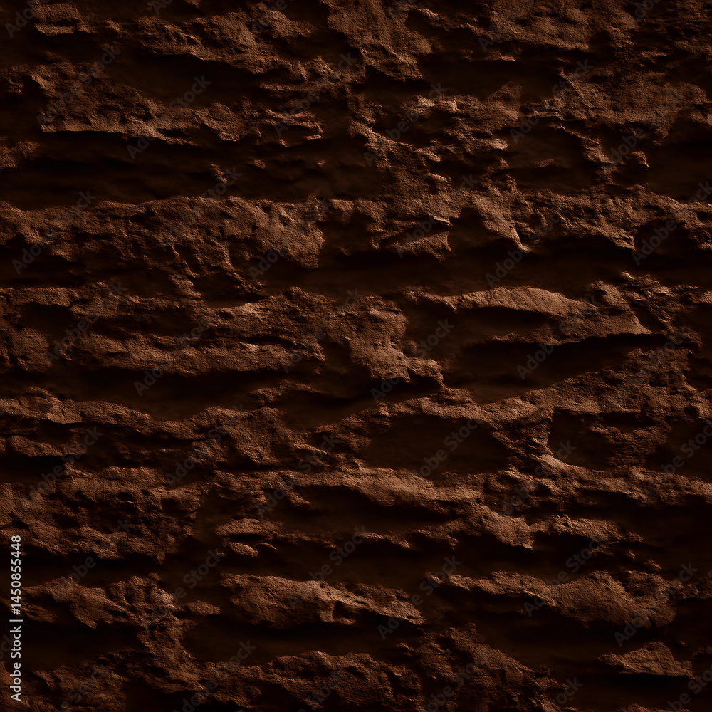 Poster a dark brown, rough textured surface with distinct horizontal layers and variations in depth, resemb