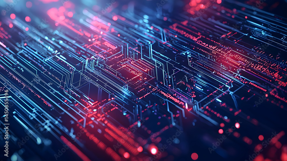 Poster abstract circuit board design with glowing lines