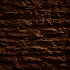 Fototapeta premium A dark brown, rough textured surface with distinct horizontal layers and variations in depth, resembling a natural rock face or stone wall