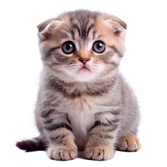 Obraz premium Cute Scottish Fold Kitten With Folded Ears White Background