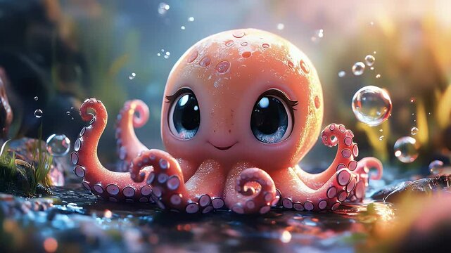 Cartoon octopus illustration with bubbles