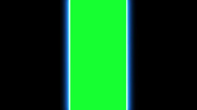 A blue meteor moves from top to bottom splitting the screen, the screen opens then a green screen appears. Transition background ready for any video element.