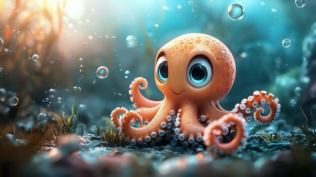 Cartoon octopus underwater