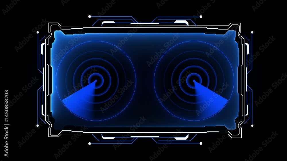 Poster animated searching radar hud . sonar radar hud holographic interface technology system. futuristic v