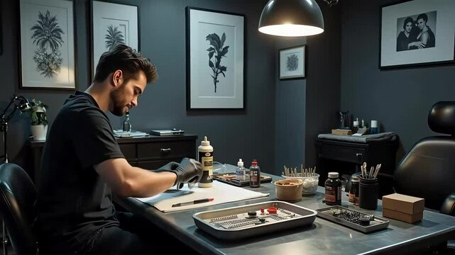 Talented Tattoo Artist at Work in a Modern Studio