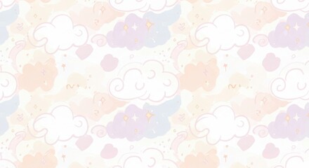 Soft Pastel Clouds and Stars Pattern