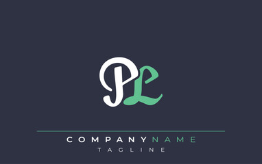Elegant Stylized PL Lettering Design. Stylish Modern Logo featuring Monogram Letters in White and Teal Shade