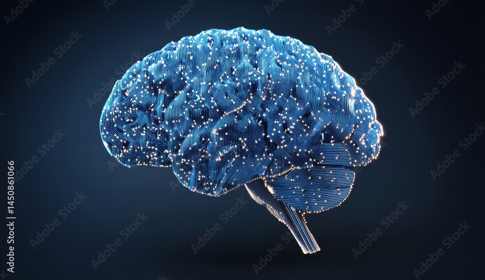 Poster the brain is depicted in a futuristic style, complete with a brain and advanced hud elements, formin