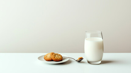 Cookies and milk served on a clean countertop create a simple and inviting snack experience during a cozy afternoon