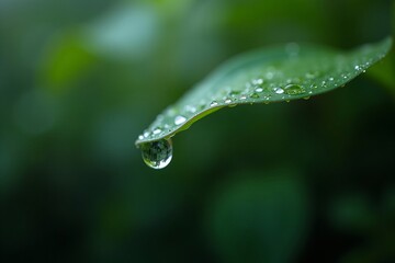 Close-up of a water droplet on a leaf post-rainfall: a serene glimpse into nature's beauty.