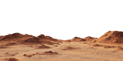 mars planet landscape with sand and rocky mountains isolated on white background PNG