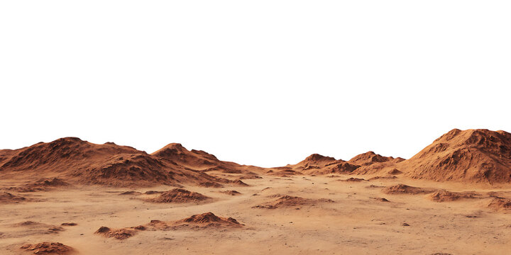 mars planet landscape with sand and rocky mountains isolated on white background PNG - Powered by Adobe