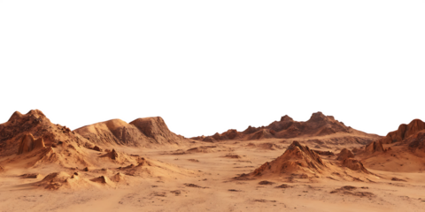 mars planet landscape with sand and rocky mountains isolated on white background PNG