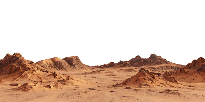 mars planet landscape with sand and rocky mountains isolated on white background PNG