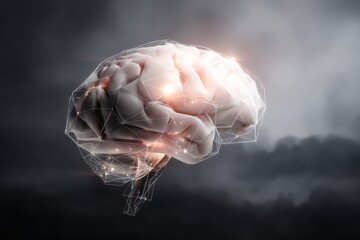 A digital brain hovering over the ocean represents the immense possibilities of