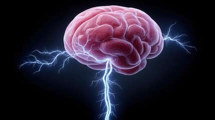 A digital illustration of the human brain is shown with highlighted neural pathways and electric activity to visualize brain function