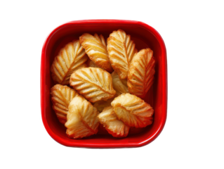 Leaf shaped chips in red container on transparent background