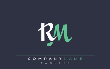 Elegant Stylized RM Lettering Design. Stylish Modern Logo featuring Monogram Letters in White and Teal Shade