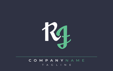 Elegant Stylized RJ Lettering Design. Stylish Modern Logo featuring Monogram Letters in White and Teal Shade