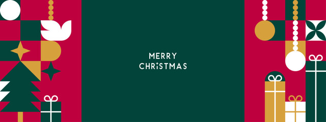 Merry christmas banner template geometric retro style. ratio 8:3 in flat design