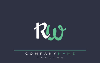 Elegant Stylized RW Lettering Design. Stylish Modern Logo featuring Monogram Letters in White and Teal Shade