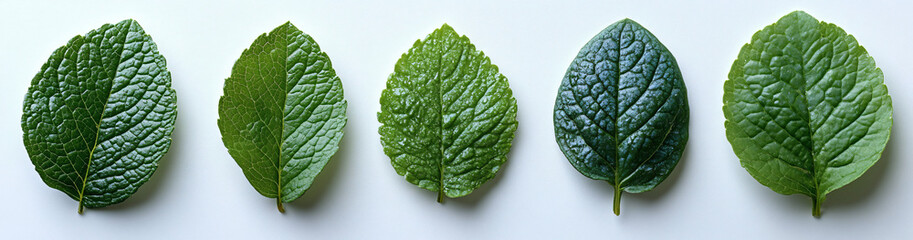 Obraz premium Fresh blueberry leaves on white. High-resolution studio shot with clear details, vivid green color, and sharp focus. Ideal for organic designs and spring themes.