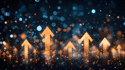 Abstract orange arrows on dark sparkling background