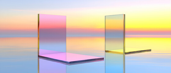 Abstract Pastel Geometric Shapes Sunset Reflection