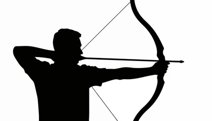 Silhouette of a person aiming a bow, archery practice concept