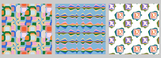 Trendy abstract seamless pattern set with retro modern shapes
