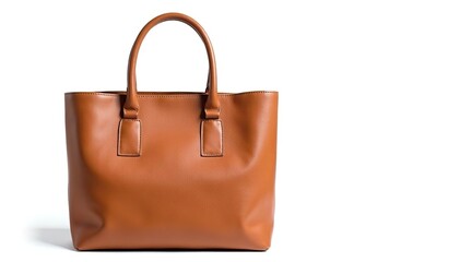 Brown leather tote bag, isolated on white background , elegant, travel bag