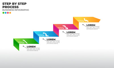 Editable 4-step infographic diagram in a clean flat design. Arranged as rising steps to the top-right, symbolizing progress and direction. Ideal for showing workflows, timelines, project stages, or go